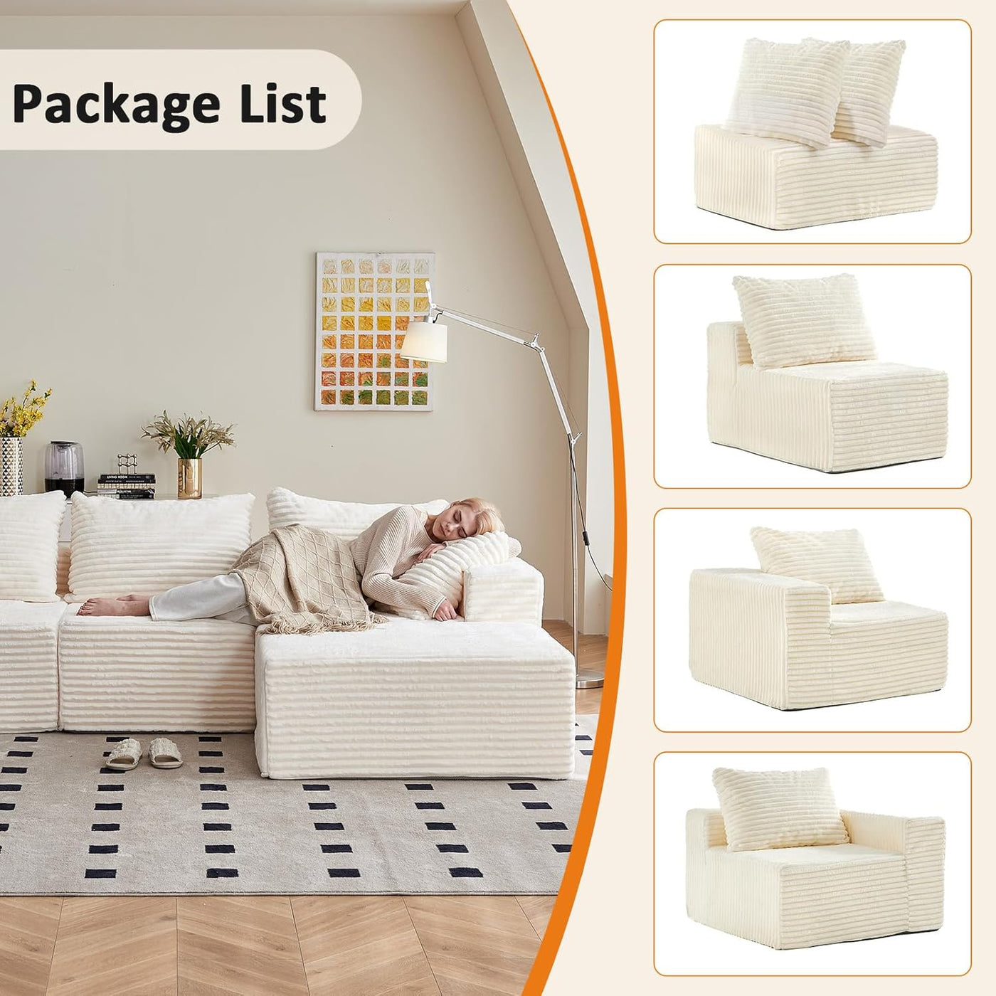 Minimalist Modular Sectional Sofa – Plush Faux Fur