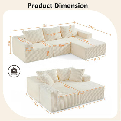 Minimalist Modular Sectional Sofa – Plush Faux Fur