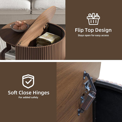 Round Coffee Table with Storage,Fluted for Living Room