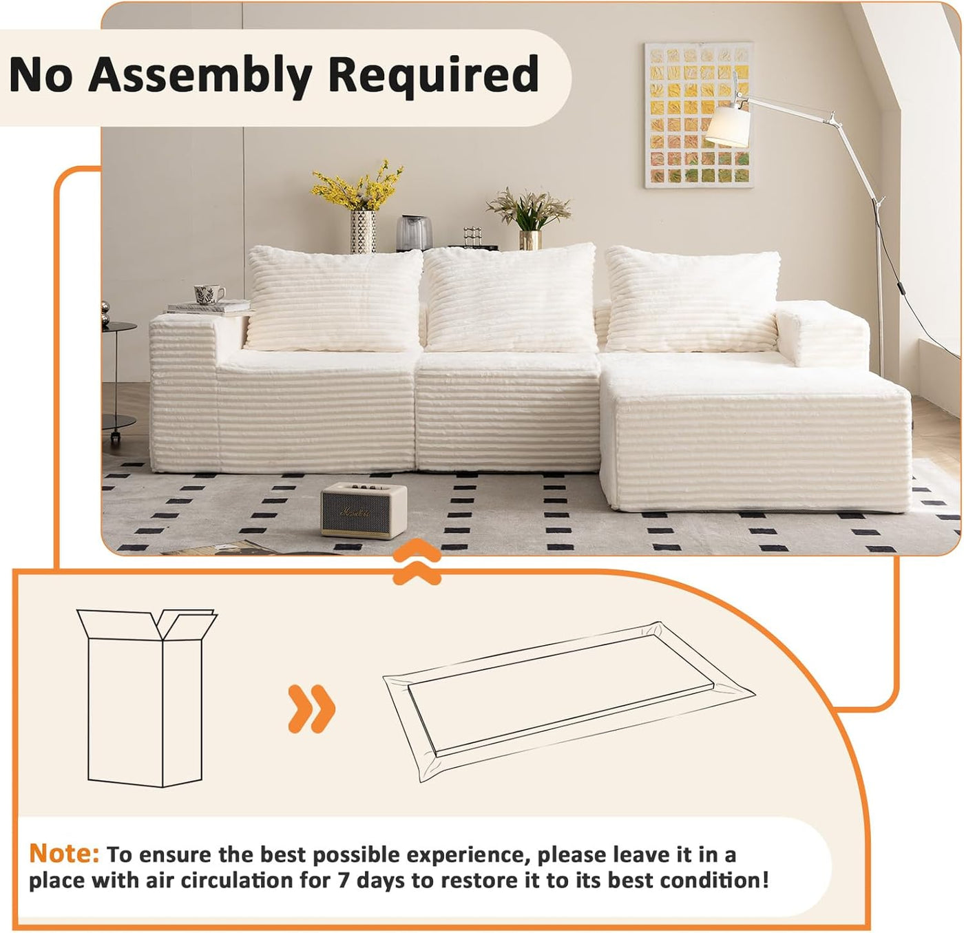 Minimalist Modular Sectional Sofa – Plush Faux Fur