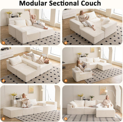 Minimalist Modular Sectional Sofa – Plush Faux Fur