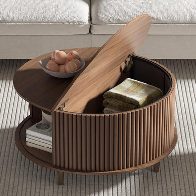 Round Coffee Table with Storage,Fluted for Living Room